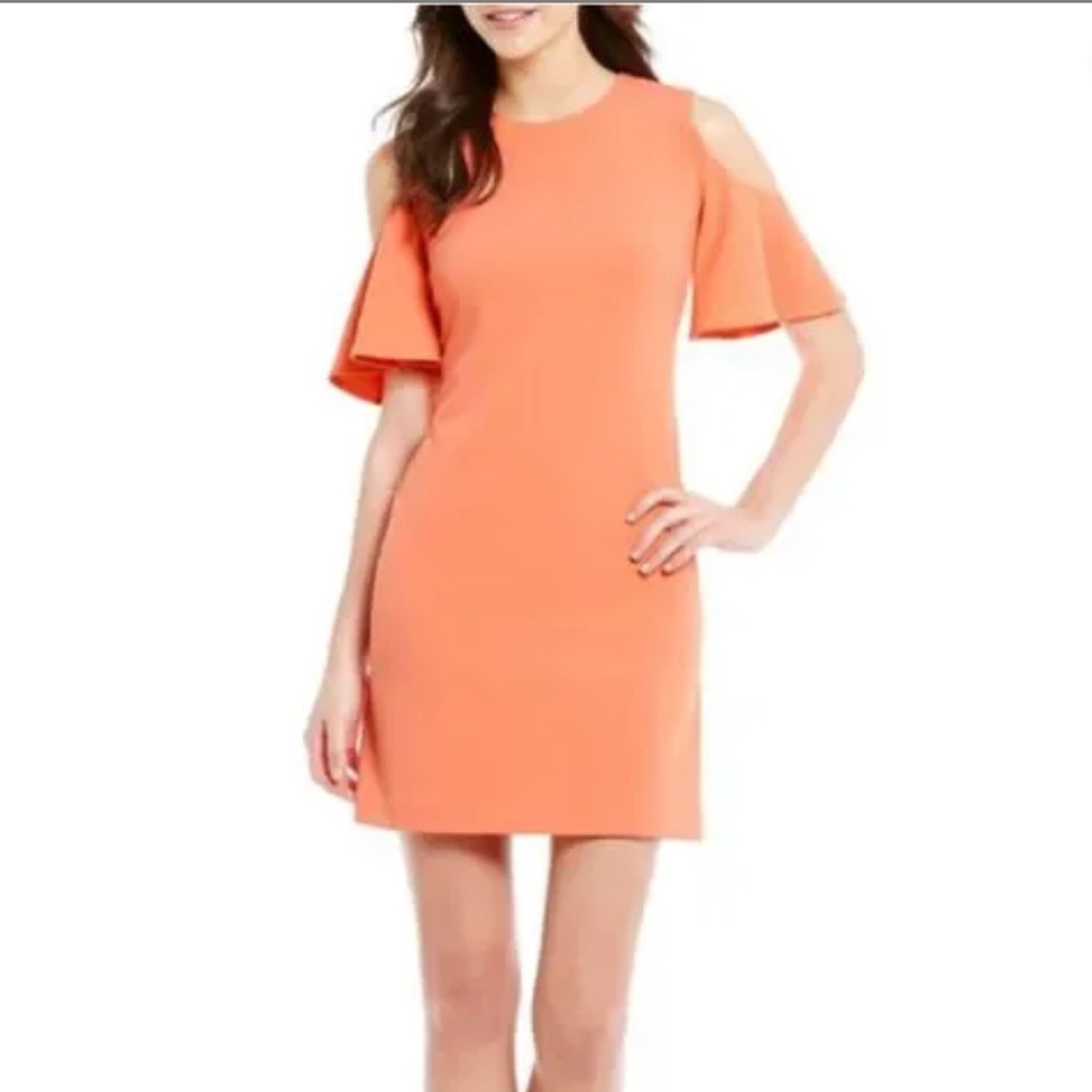 Calvin Klein peachy orange cold shoulder dress Sz 10P
